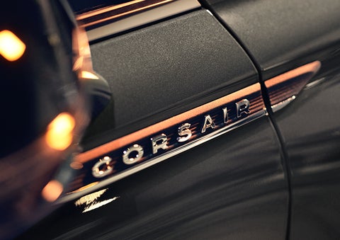 The stylish chrome badge reading “CORSAIR” is shown on the exterior of the vehicle. | West Point Lincoln of Sugar Land in Houston TX
